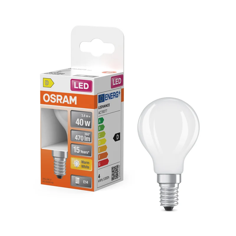 OSRAM Retrofit Classic P LED Lampe matt (ex 40W) 4W / 2700K Warmweiß E14