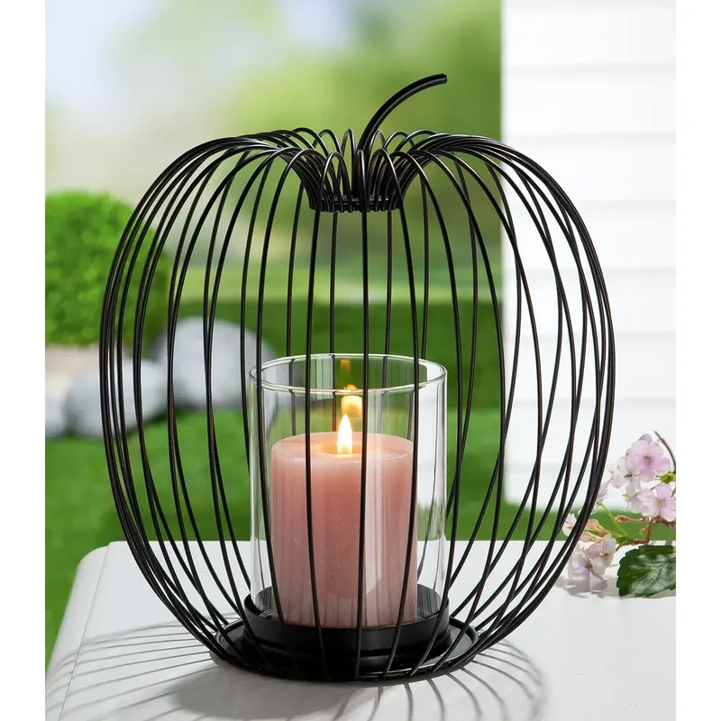 Windlicht – Filigrane Metallstruktur, Schwarze Oberfläche, Stilvoller Glaseinsatz, 26,5 cm - Filo | Gilde