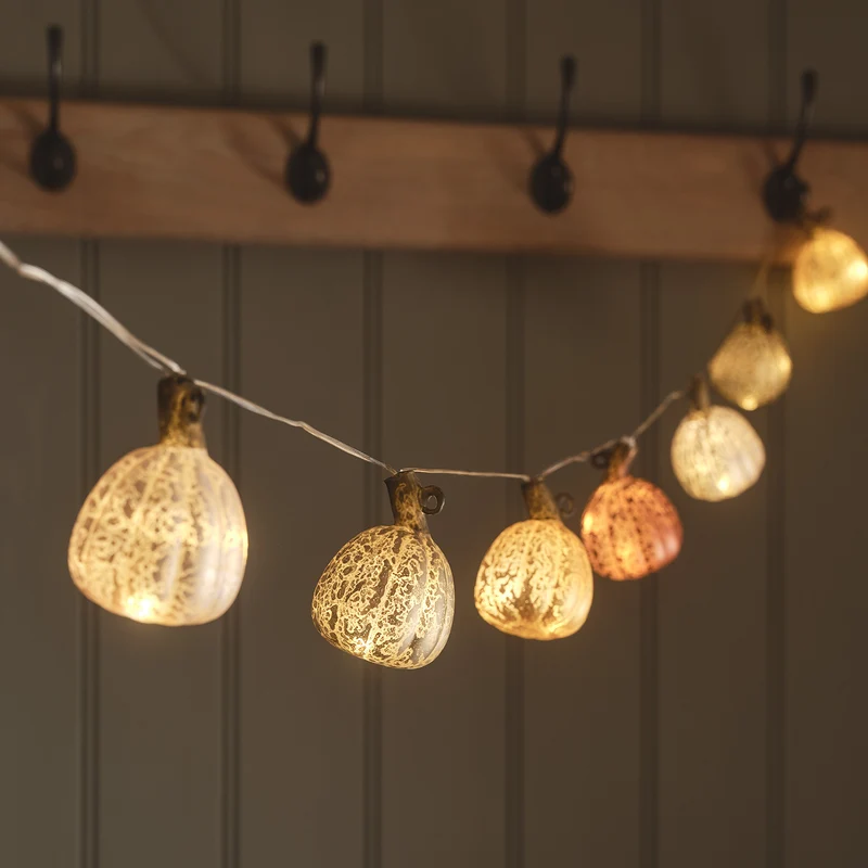 8er LED Kürbis Lichterkette aus Glas
