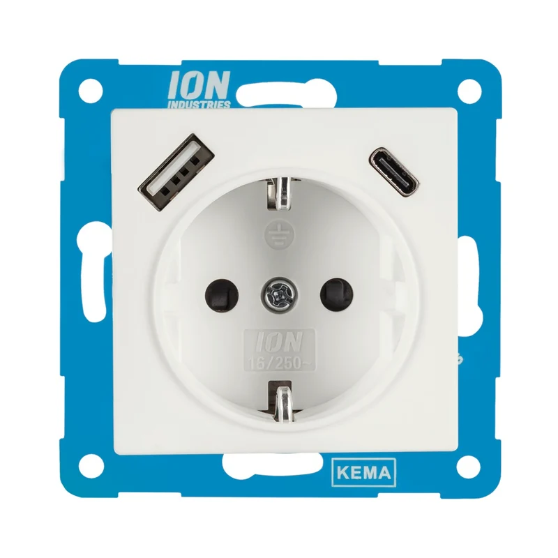 ION | Wandsteckdose RA | mit USB und USB-C | Matt Alpinweiß – V1/J1-Serie