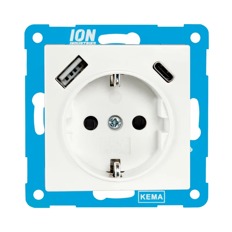 ION | Wandsteckdose RA | mit USB und USB-C | Alpinweiß – V1/J1-Serie