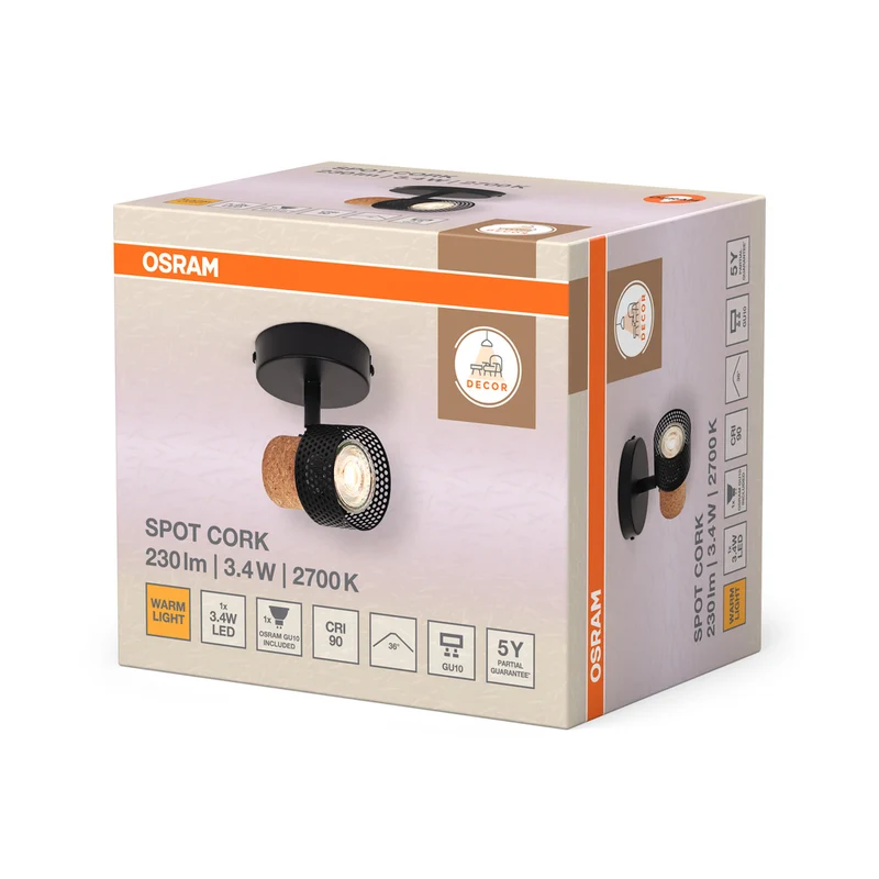 OSRAM DECOR SPOT CORK Deckenleuchte, 1 x 3,4W, 230lm, schwarz