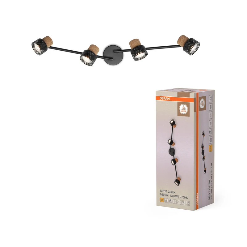 OSRAM DECOR SPOT CORK Deckenleuchte, 4 x 3,4W, 920lm, schwarz