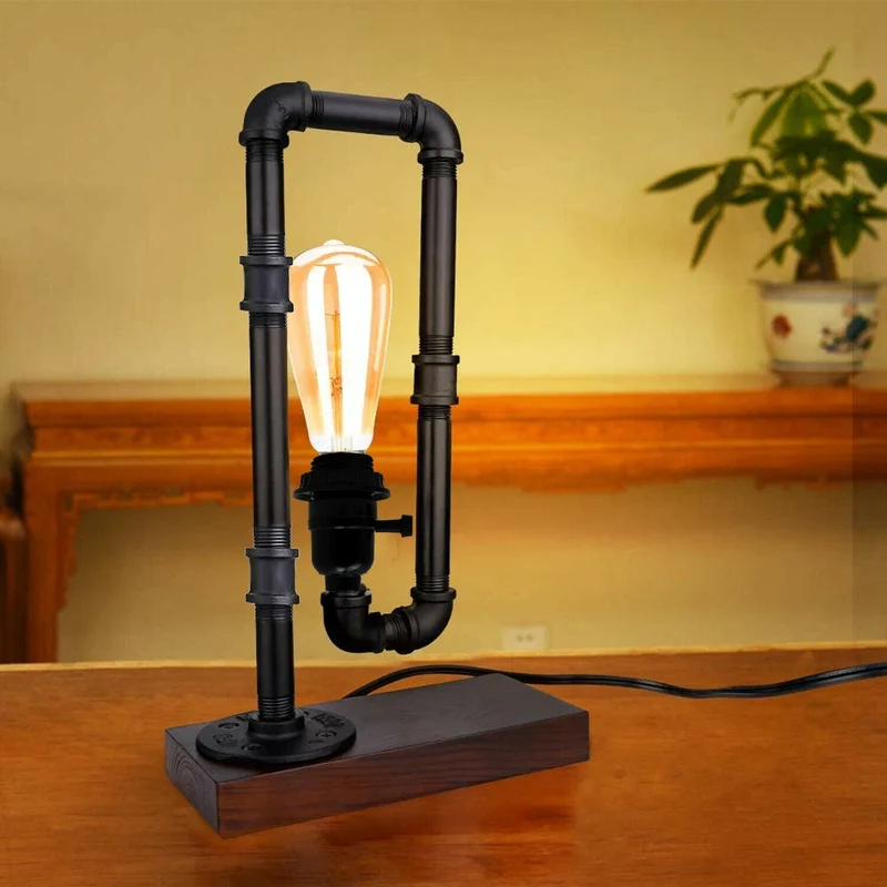 Industrieller rustikaler Retro-Stil Pfeifenleuchte Steampunk Schreibtisch Tisch Schlafzimmerlampe Licht ohne Schirm Rohrlampen~2310