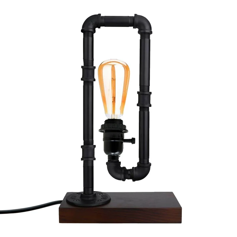 Industrieller rustikaler Retro-Stil Pfeifenleuchte Steampunk Schreibtisch Tisch Schlafzimmerlampe Licht ohne Schirm Rohrlampen~2310
