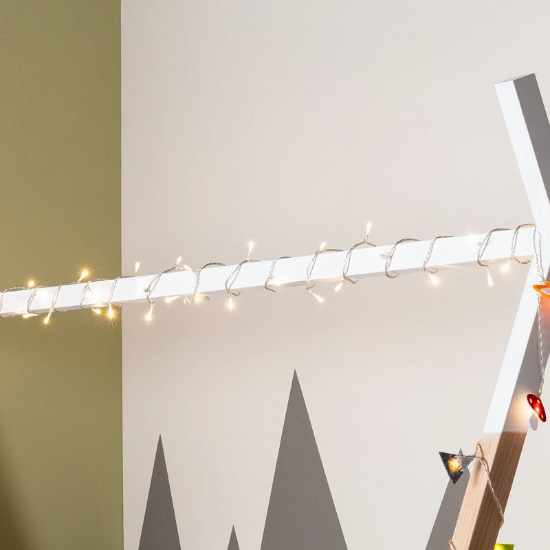 50er LED Lichterkette warmweiß transparentes Kabel