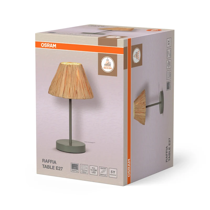 OSRAM DECOR Tischleuchte Decor Raffia grün-braun, E27, 200 mm