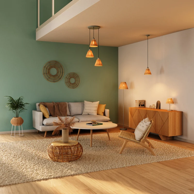 OSRAM DECOR Tischleuchte Decor Raffia grün-braun, E27, 200 mm