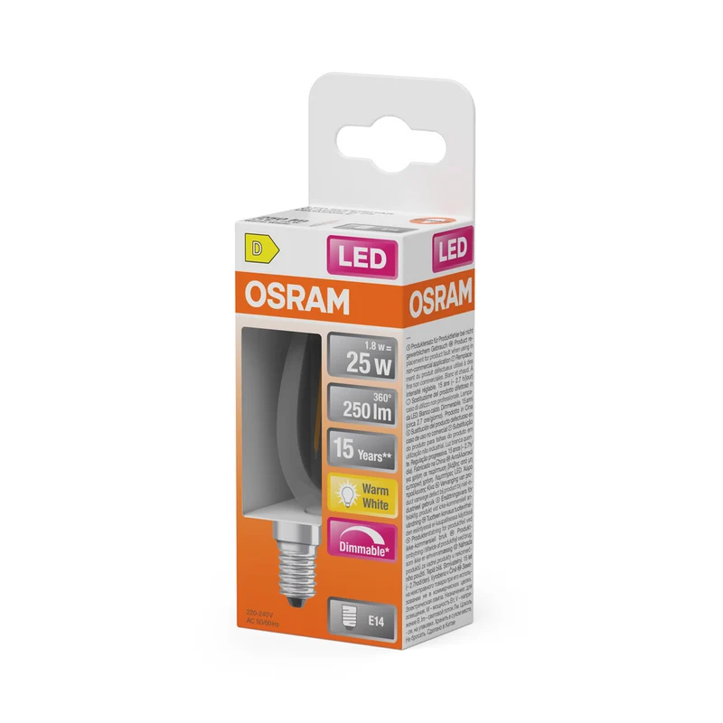 OSRAM LED Lampe LED Retrofit CLASSIC B DIM 2.8W 827 Clear E14, 250 lm, 2700 K, Warmweiß