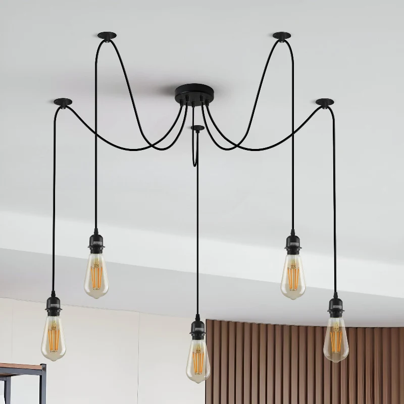 Verstellbare 5-Licht-Pendelleuchte Spider Schwarz E27 ~2263