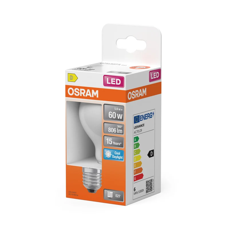 OSRAM LED Lampe LED Retrofit CLASSIC A 6.5W 865 Frosted E27, 806 lm, 6500 K, Kaltes Tageslicht