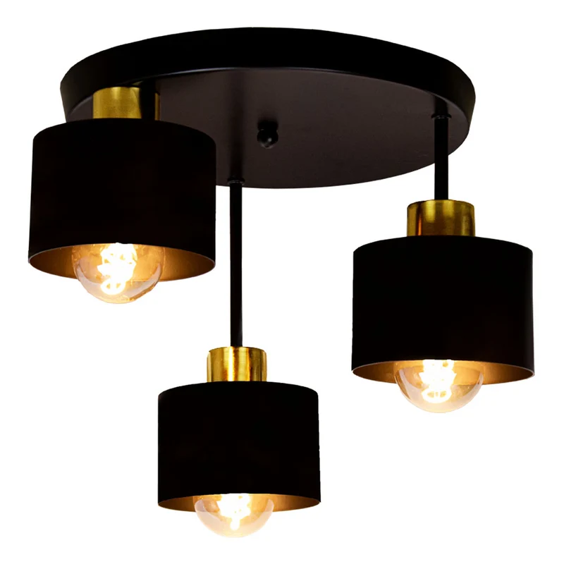 Deckenleuchte 3-fach schwarz - Gold | Metall | 3x E27 Fassung | Ø30cm