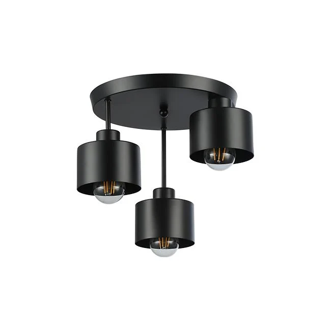 Deckenleuchte 3-fach schwarz | Metall | 3x E27 Fassung | Ø30cm