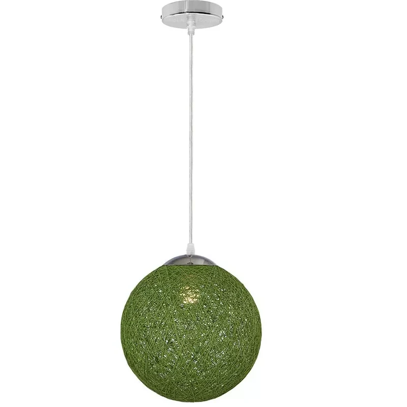 Grüne Rattan Pendelleuchte Ø20cm – E27 Hängelampe Vintage~2082