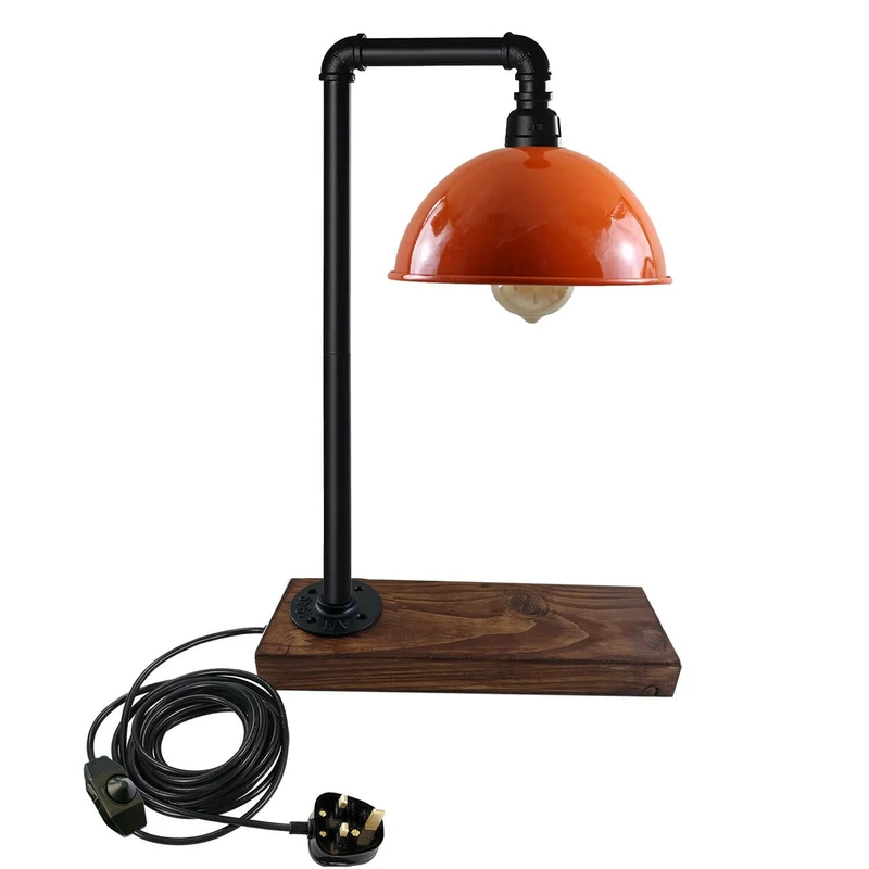 Schwarze Industrie-Tischlampe Steampunk Schreibtisch Tisch mit orangefarbenem Schirm Rohrlampen~2313