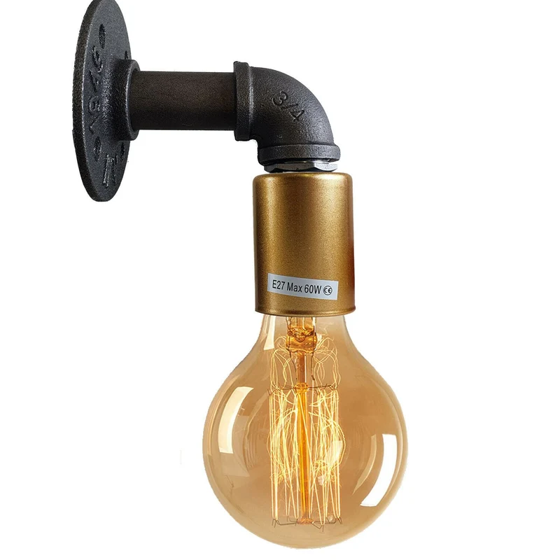 Moderne Industrielle Retro Vintage Rustikale Wandleuchte Wandleuchte Lampenfassung Gold Rohrlampen~2369