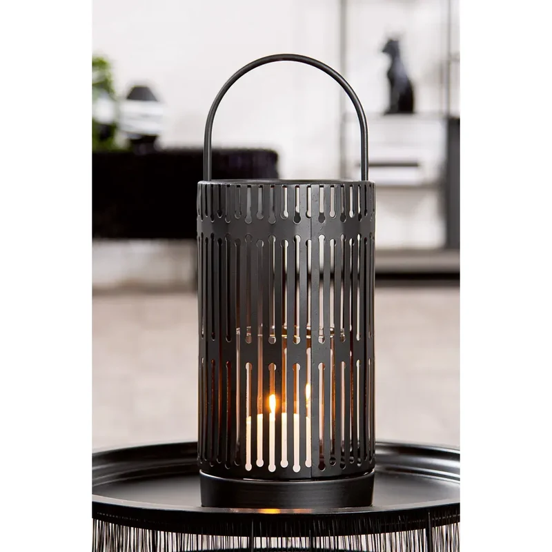 Windlicht – Filigrane Silhouette, Stimmungsvolles Lichtspiel, Schwarze Eleganz, 39 cm - Como | Gilde