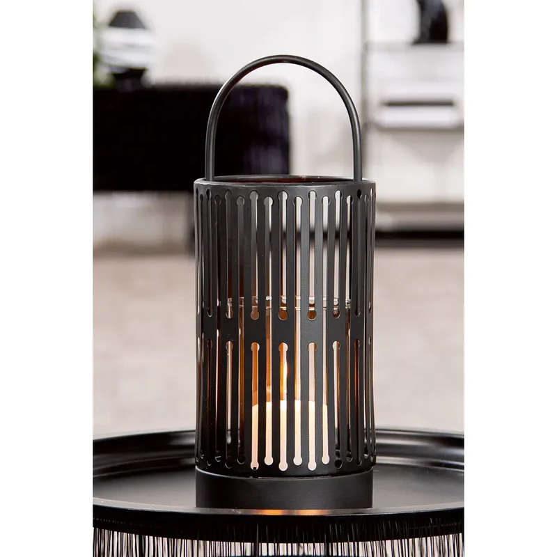 Windlicht – Filigrane Silhouette, Stimmungsvolles Lichtspiel, Schwarze Eleganz, 33 cm - Como | Gilde