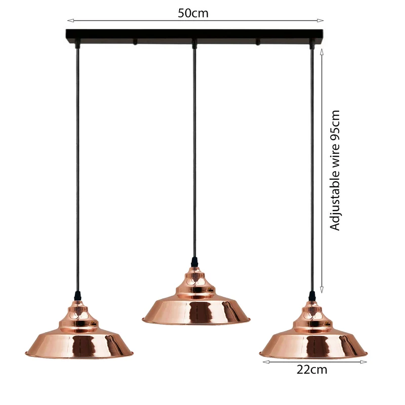 Industrielle Rose Gold Metall 3 Kopf Pendelleuchte ~2017