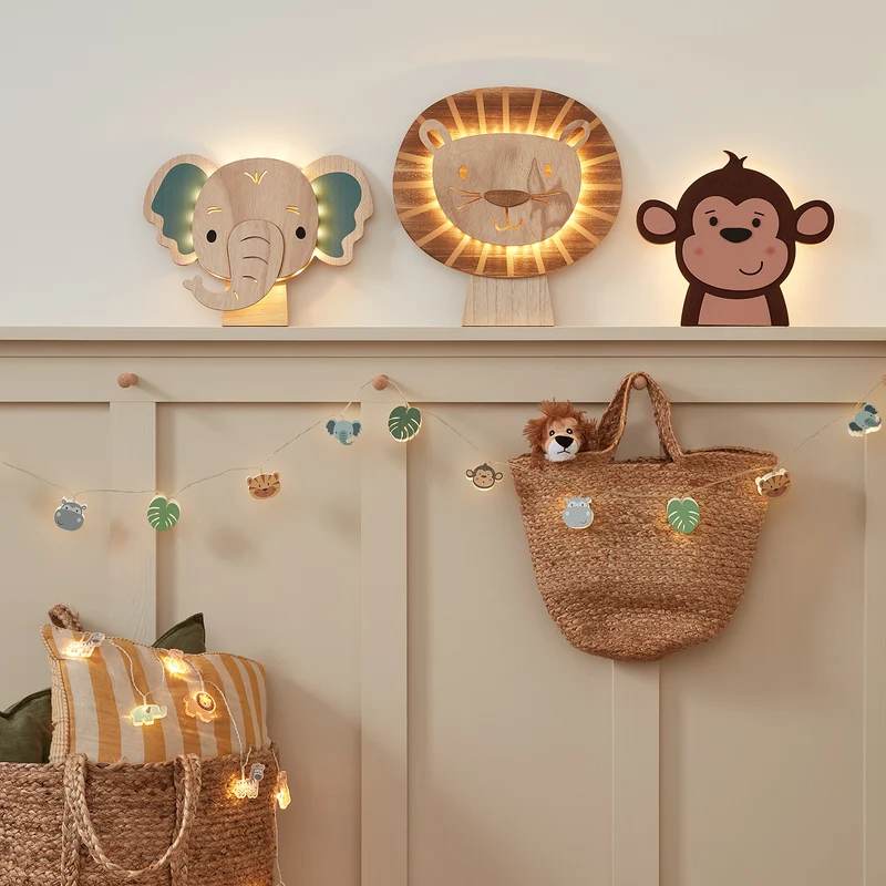 12er Safari Lichterkette Kinderzimmer aus Holz