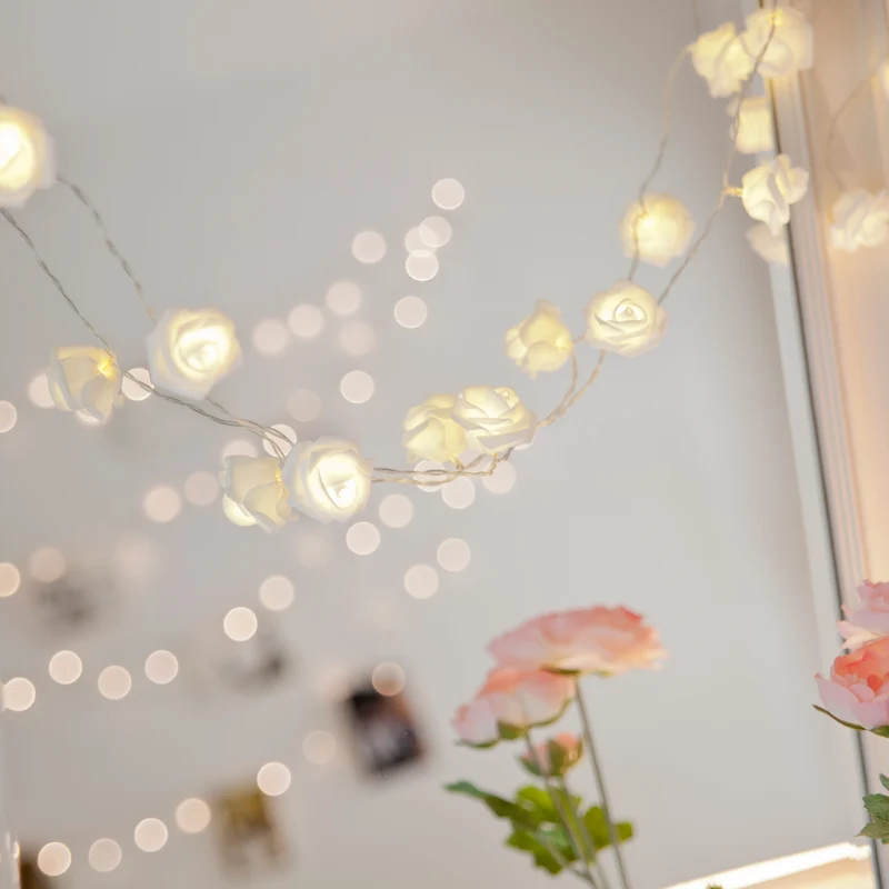 30er LED Rosen Lichterkette warmweiß
