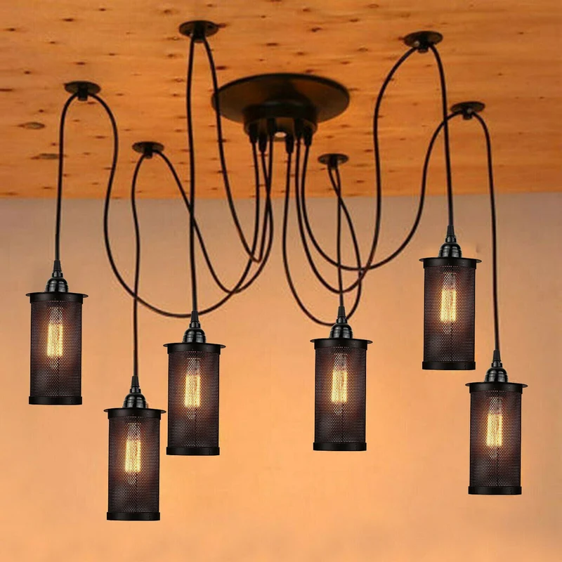 Retro Vintage Kronleuchter Deckenspinne Licht Industrielle Anhänger DIY Lampe E27~2276