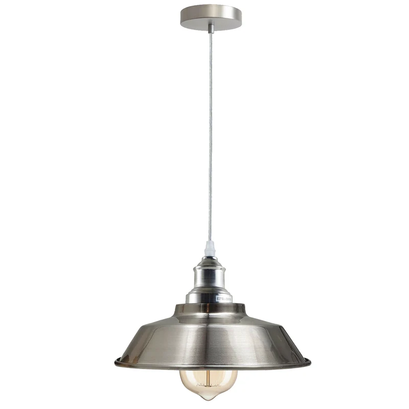 intage Industrielle Pendelleuchte – Retro-Deckenschirm aus Metall in satiniertem Nickel-Finish~2011