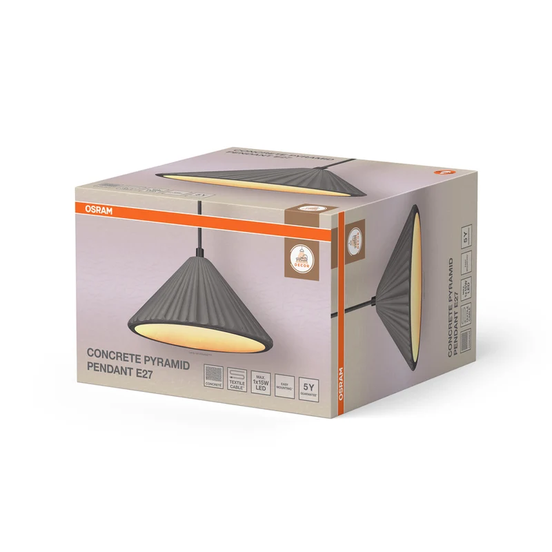OSRAM DECOR Concrete Pyramid Beton Pendelleuchte, E27, 250 mm