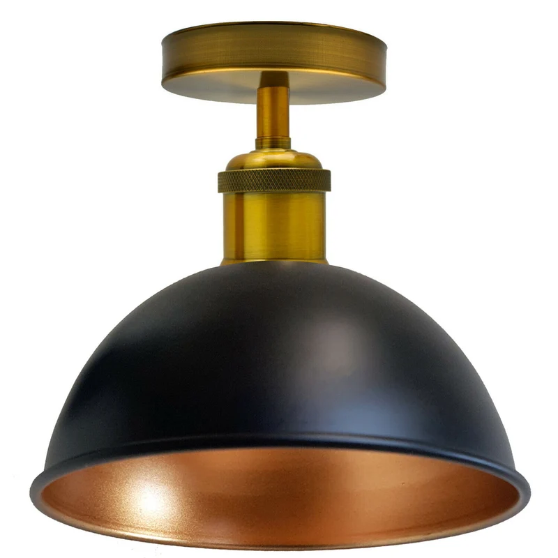 Schwarz Gold Innen Vintage Retro Flush Mount Deckenleuchte Metall Lampenschirm~2174