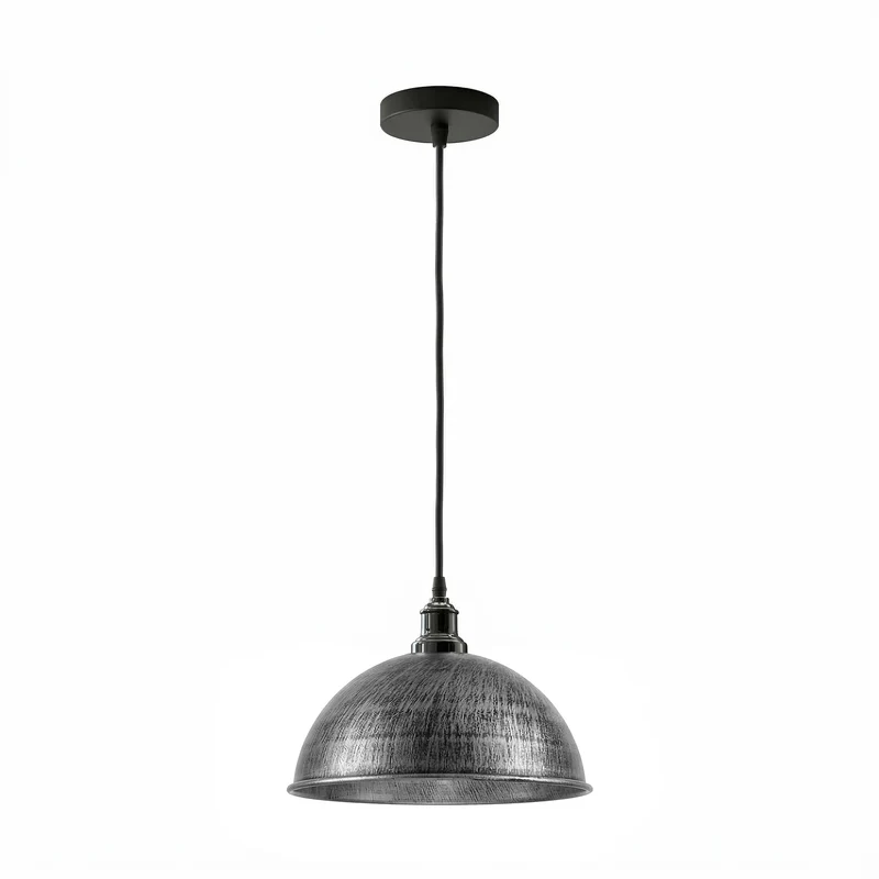 Industrie Pendelleuchte in Silber Gebürstet Vintage ~2165