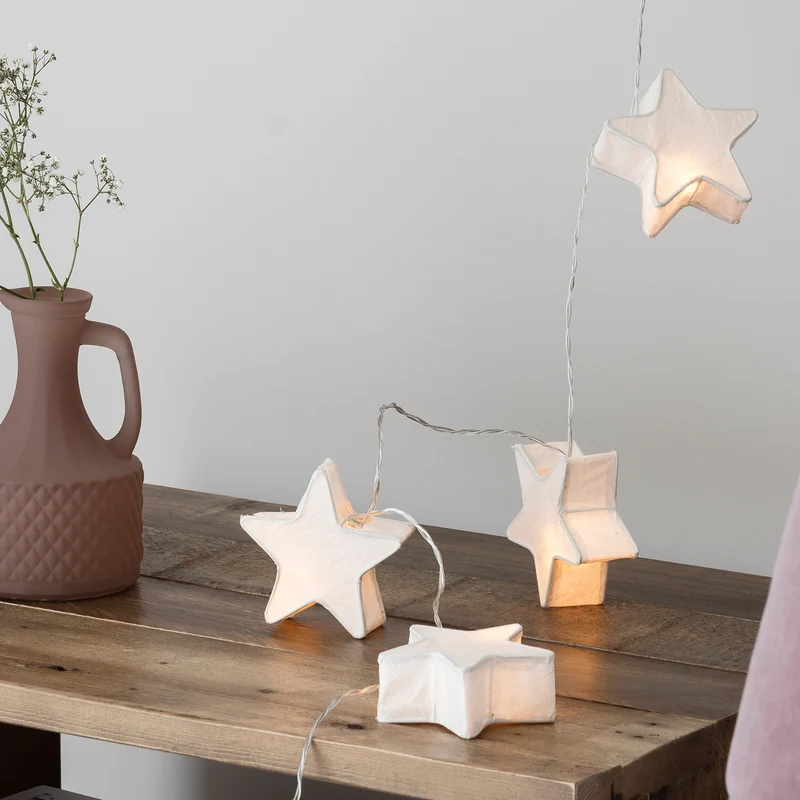 10er LED Papier Stern Lichterkette Batterie