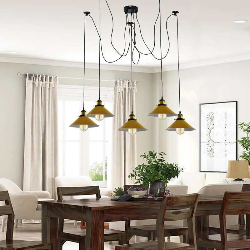 Pendelleuchte 5 Köpfe, Cluster von hängenden gelben Kegelschattierungen ~1853
