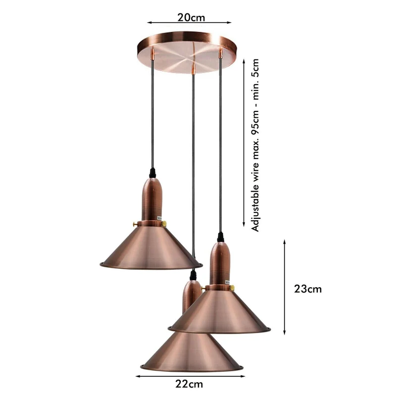 Industrielle Retro Kupfer Metallkegelform Schatten Innendecken Pendelleuchte Armatur~1802