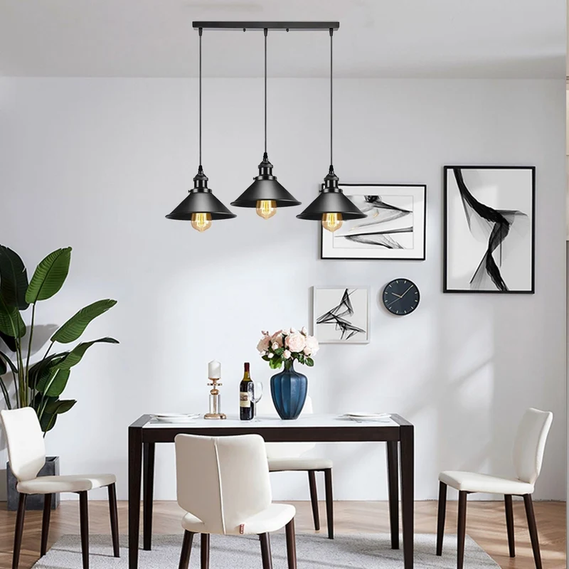 Schwarze Pendelleuchte E27 - Hängelampe für Esszimmer ~1797