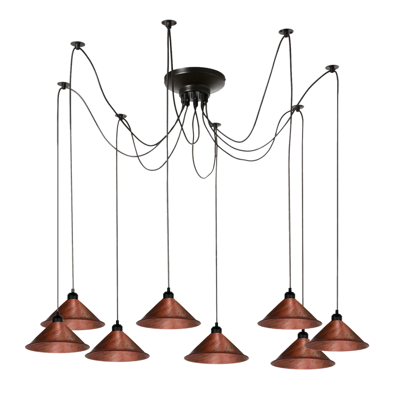 Moderne industrielle rustikale rote Spinne Decken-Pendelleuchte Metallkegel-Schatten-Innenhängeleuchte~1791