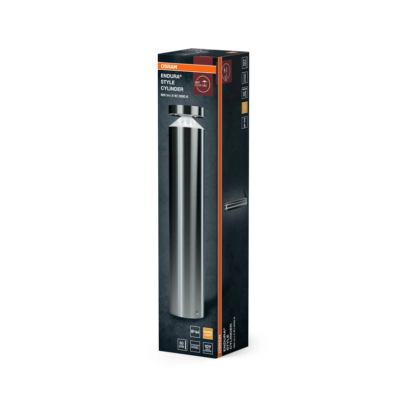 OSRAM ENDURA Style Cylinder Außenwandleuchte 50cm, 6W, 3000K, 660lm, modernes Edelstahl-Design, IP44 für Fassaden und Eingänge