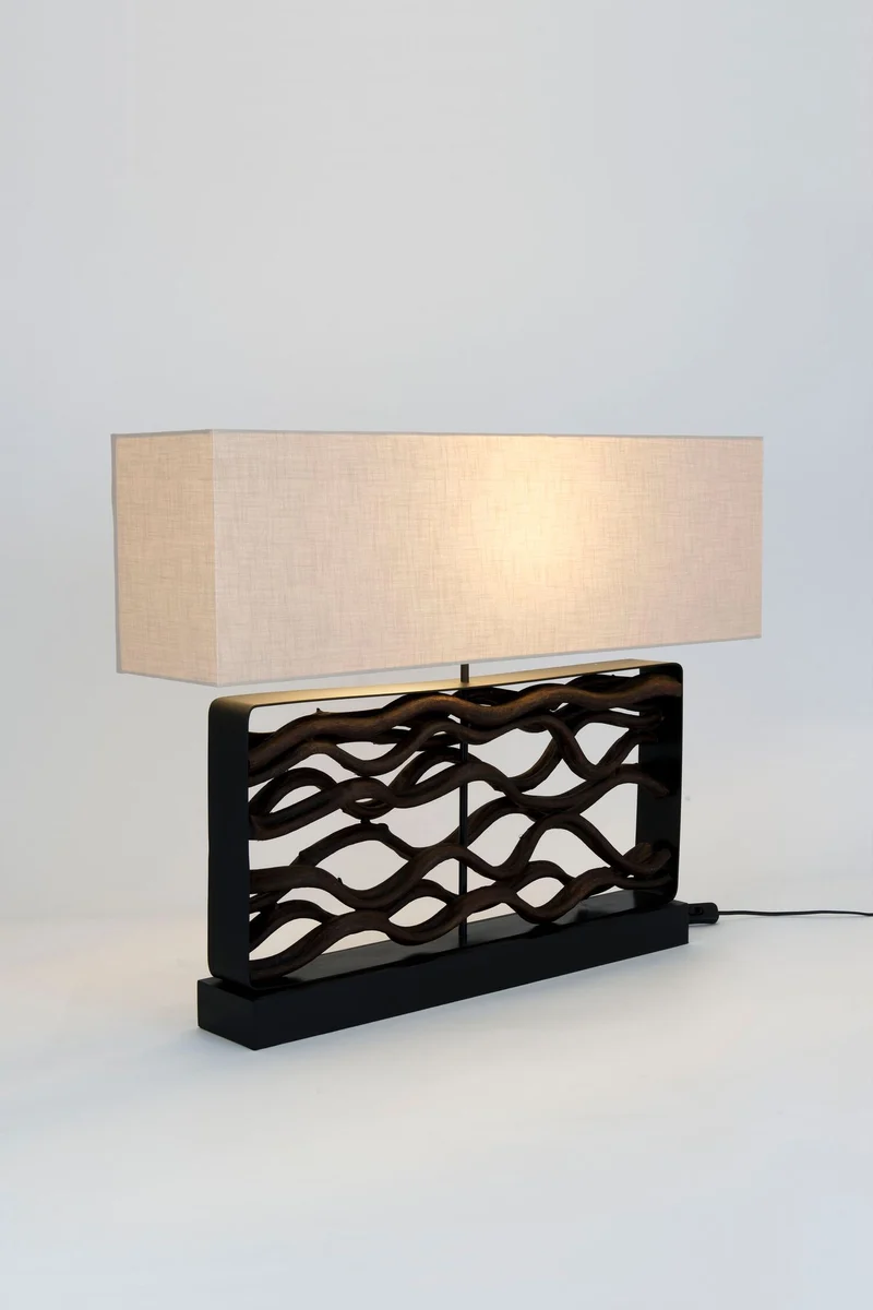 Tischlampe Tremiti Nero Holz mit Schirm Rechteckig