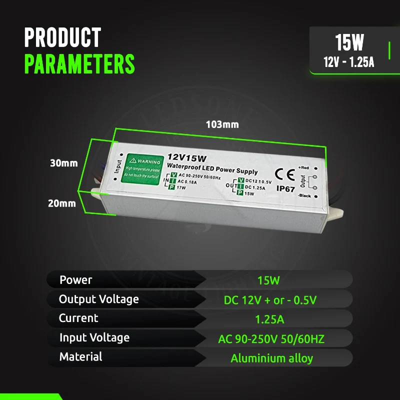 LED trafo 12v IP67 wasserdicht Netzteil 10W - 350W ~1545