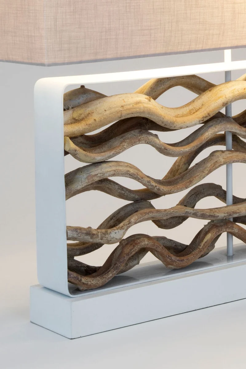 Tischlampe Tremiti Bianco Holz mit Schirm Rechteckig