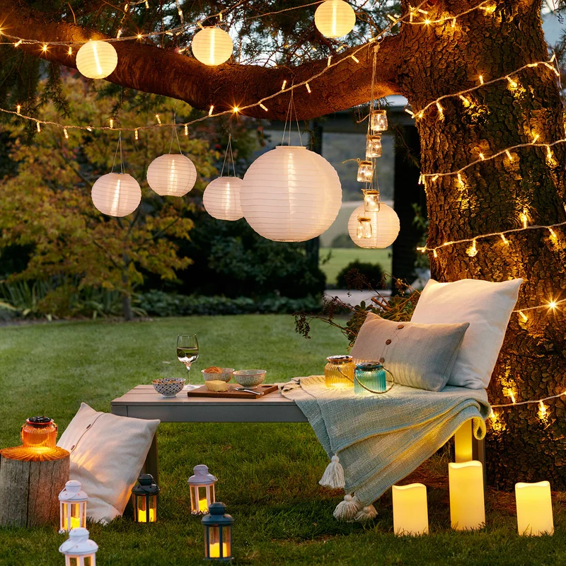 10er LED Lampion Lichterkette warmweiß