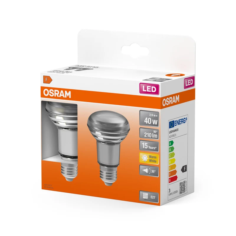 OSRAM LED Lampe LED STAR R63 2.9W 827 E27, 210 lm, 2700 K, Warmweiß, 2er Pack