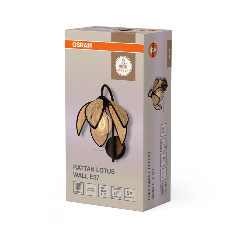 OSRAM DECOR Rattan Lotus Wandleuchte E27 Braun