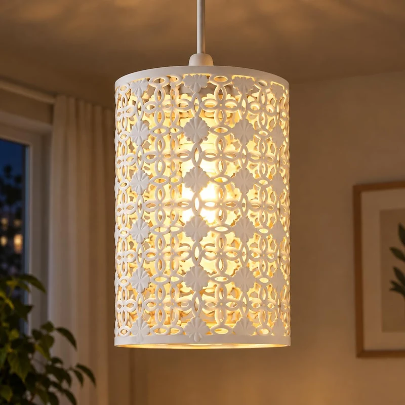 Marokkanischer Ornament Lampenschirm – Weiß Easy Fit | Ø 9,5cm | E27 , B22 ~1228