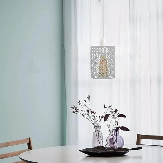 Marokkanischer Ornament Lampenschirm – Weiß Easy Fit | Ø 9,5cm | E27 , B22 ~1228