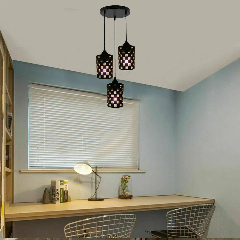 Gestufte Pendelleuchte Schwarz Metall Käfig | 1, 3-flammige landhaus lampen ~1557