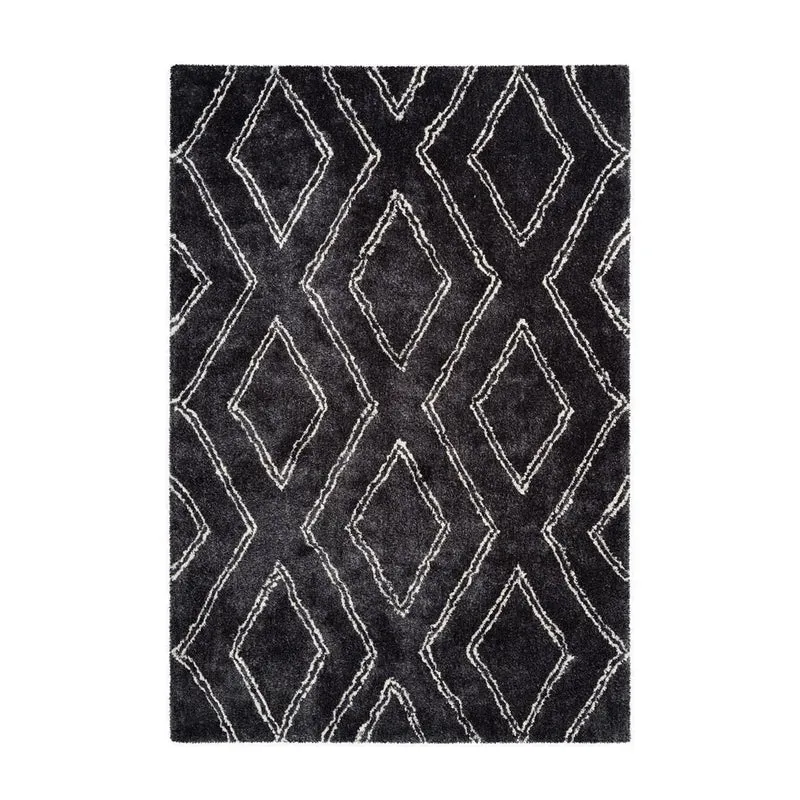 Teppich – Hochflor Design, Doppelrauten Muster, Anthrazit Farbton, 200 x 290 cm - Orlando 225 | Kayoom