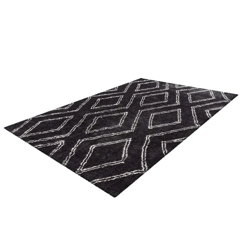 Teppich – Hochflor Design, Doppelrauten Muster, Anthrazit Farbton, 200 x 290 cm - Orlando 225 | Kayoom