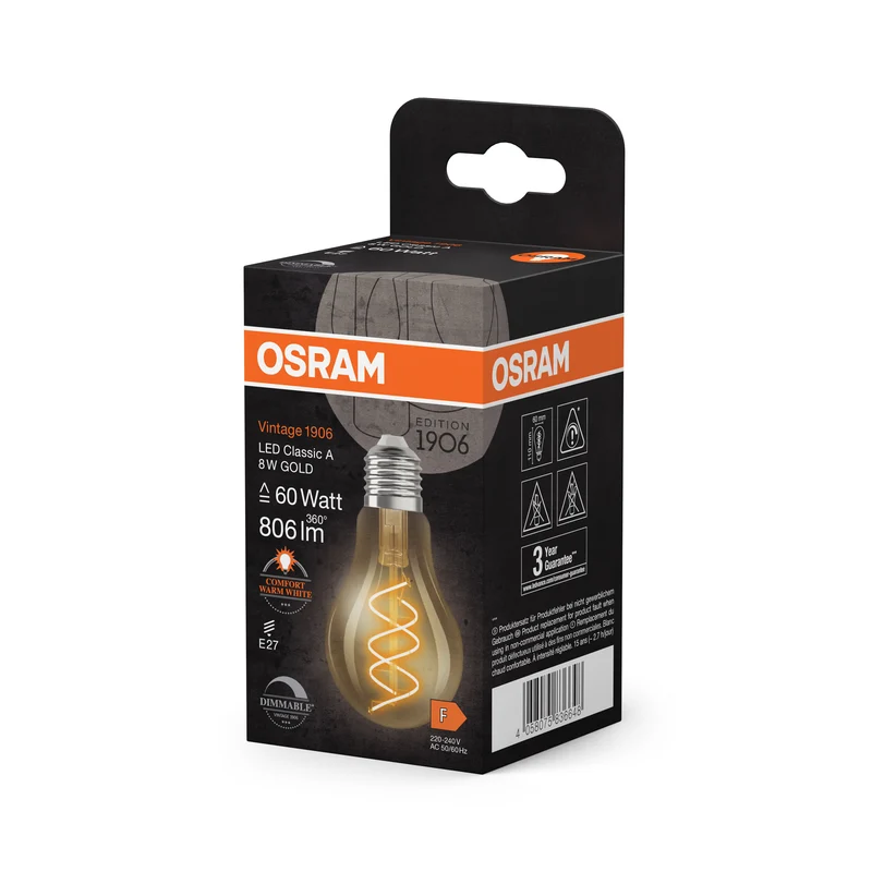 OSRAM Vintage 1906 Classic LED-Lampe Gold, 8W, 806lm, E27 , Comfort warm white