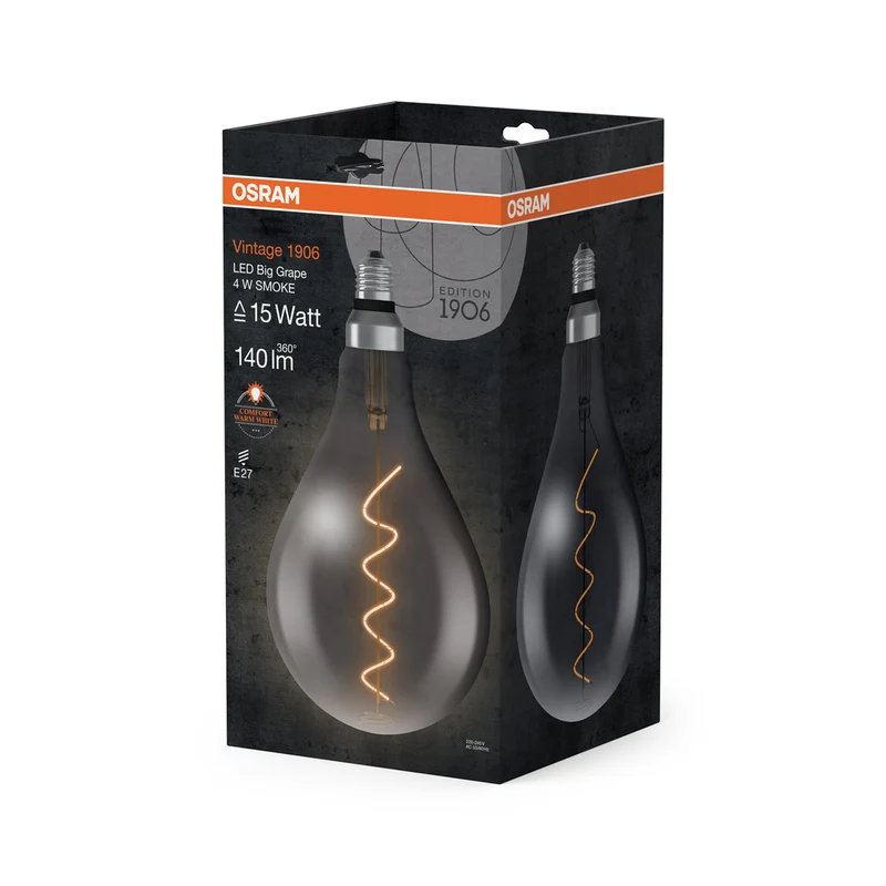 OSRAM VINTAGE 1906® LED Lampe LED CLASSIC A 4W 818 Smoke E27, 140 lm, 1800 K, Warm Comfort Light