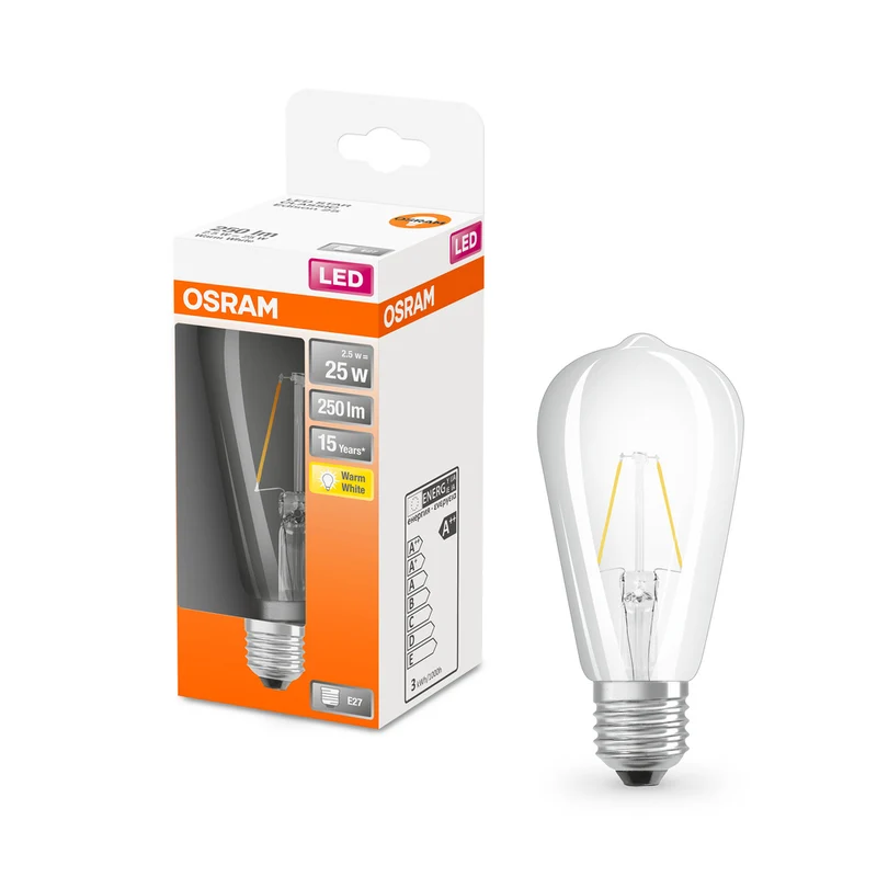 OSRAM LED Lampe LED Retrofit CLASSIC ST 2.5W 827 Clear E27, 250 lm, 2700 K, Warmweiß